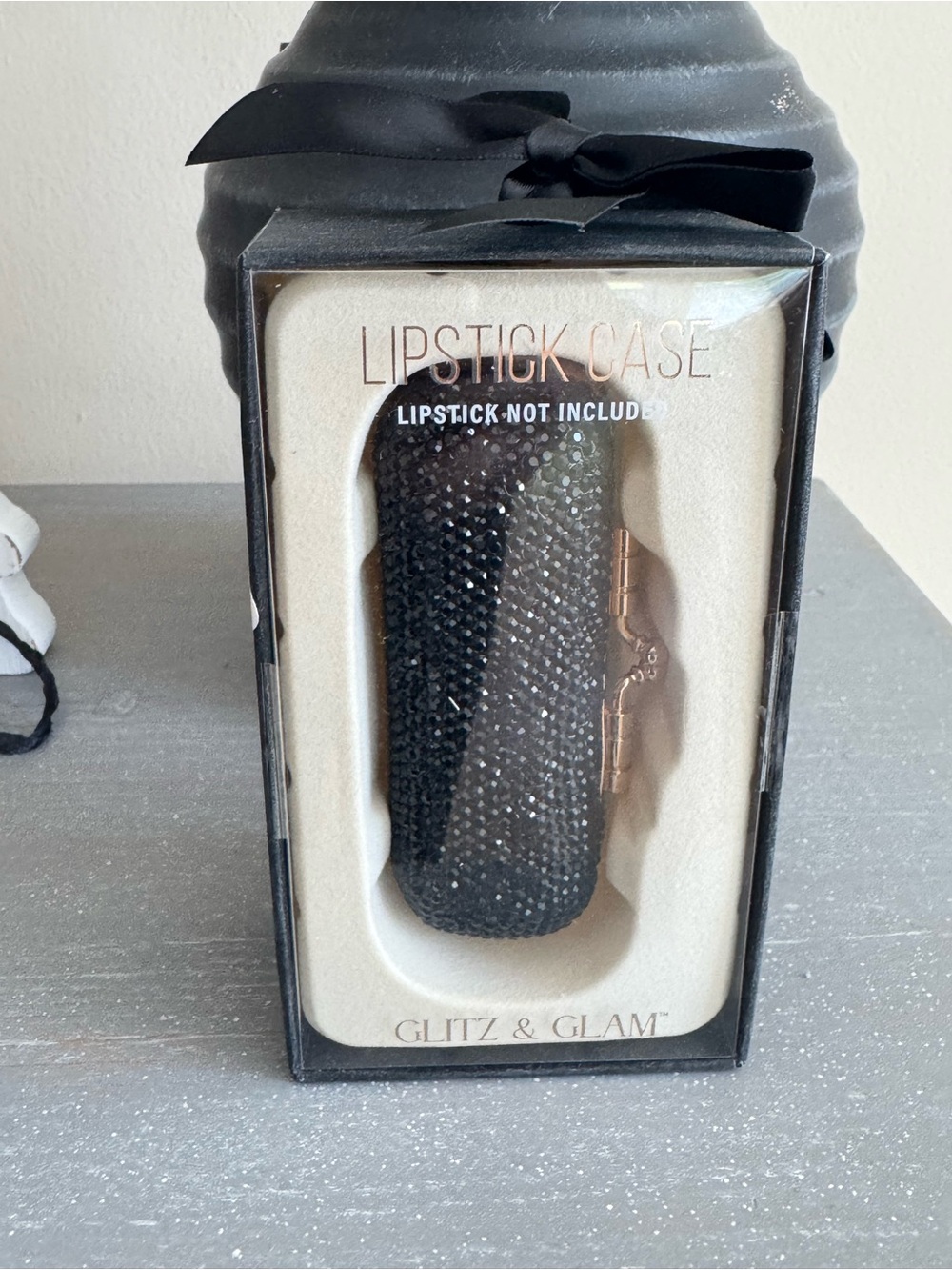 Glitz & Glam Black Rhinestone Lipstick Case